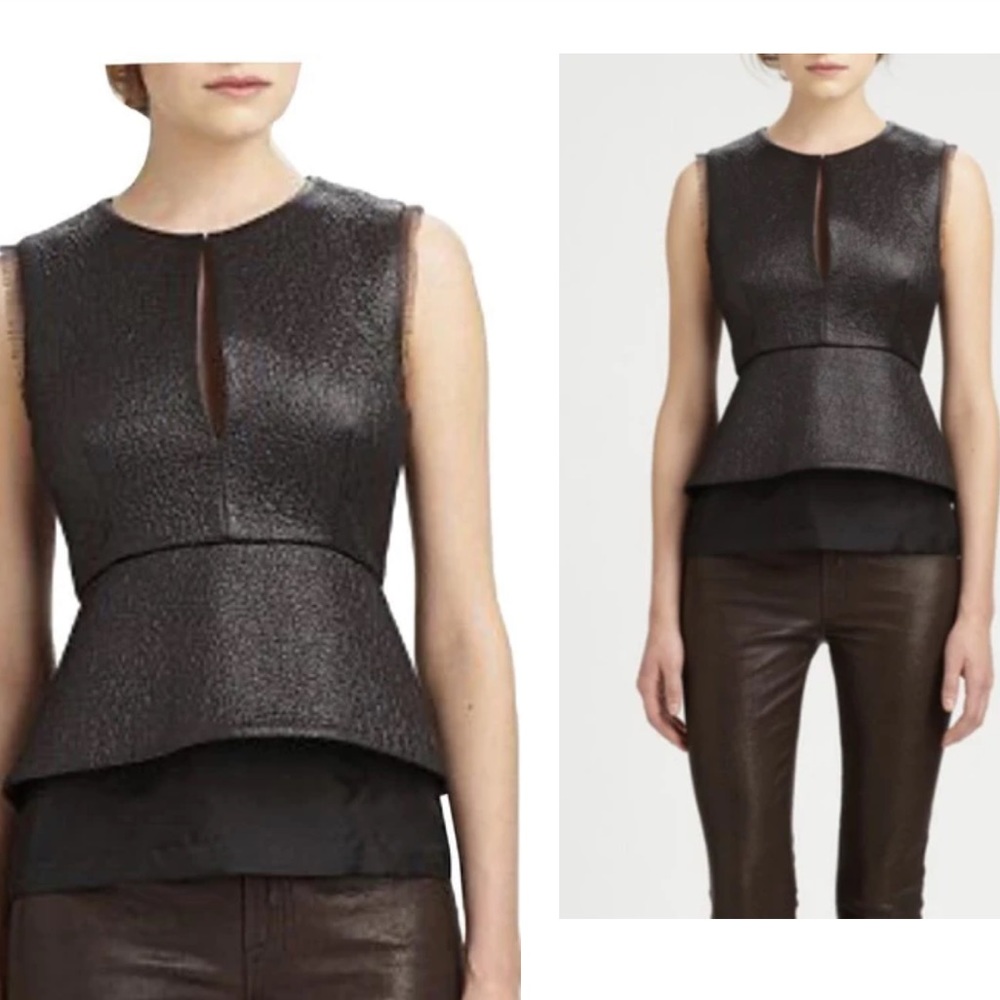 Diane von Furstenberg Delian Jacquard Peplum Black Top. Size: 8.